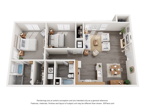 Floor plan for 2 beds, 2 baths, 1200 sqft